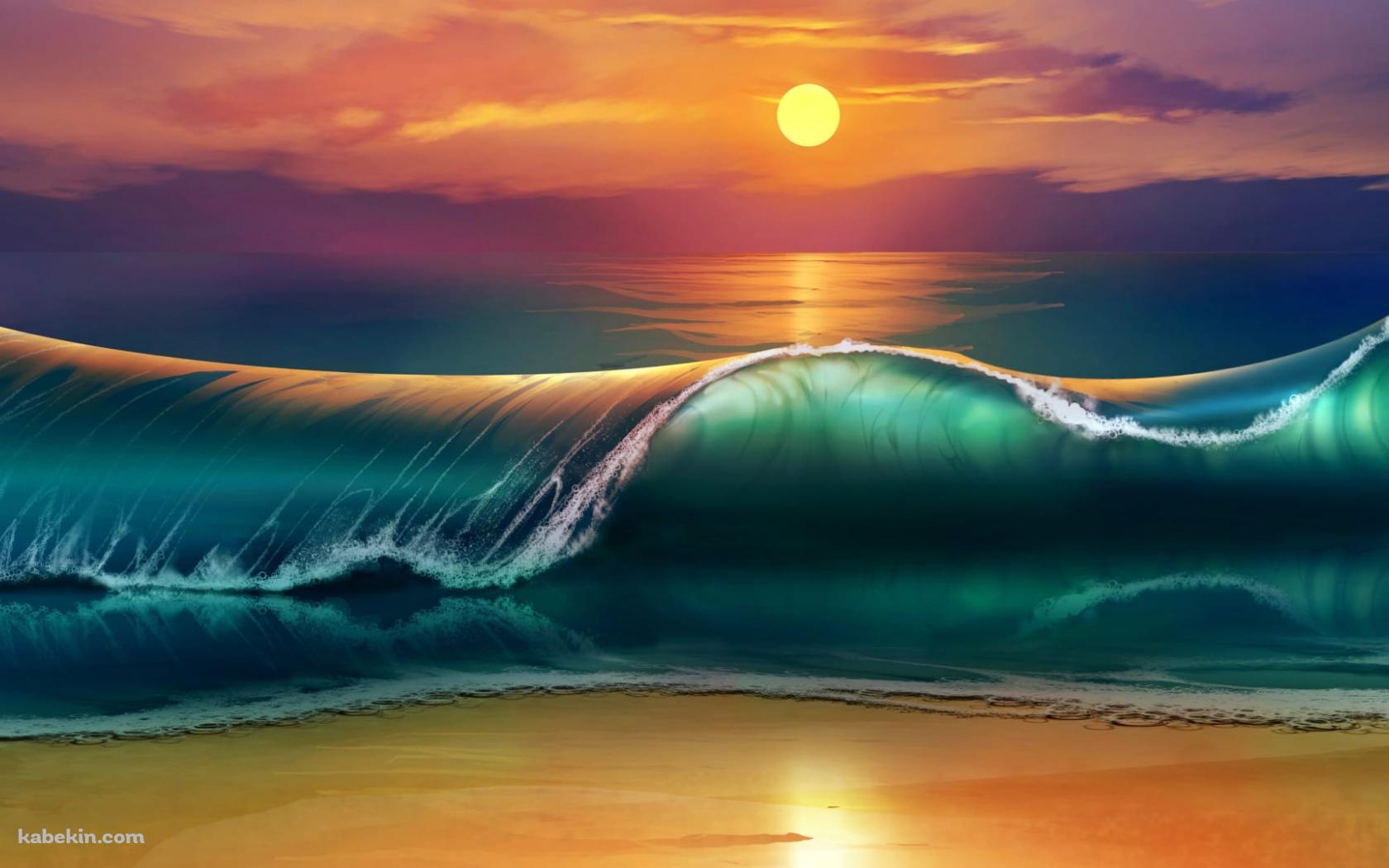 夕陽 / 綺麗な海と波 / 絶景の壁紙(1680px x 1050px) 高画質 PC・デスクトップ用