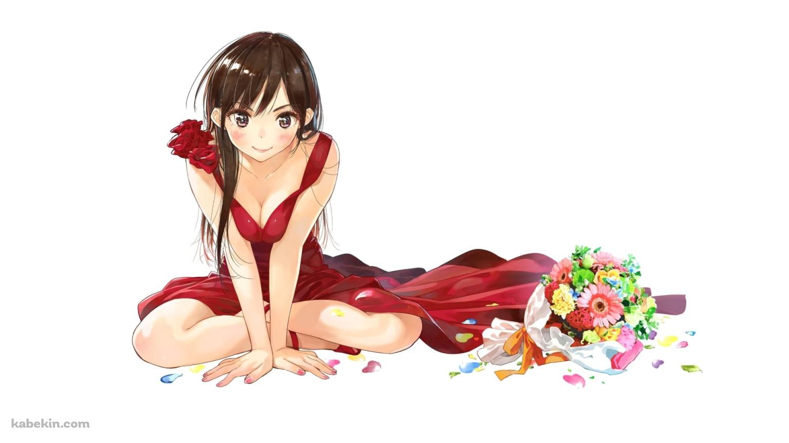 赤いドレスを着たかわいい水原千鶴 / 彼女、お借りします / ファンアート / かわいいの壁紙(1536px x 864px) 高画質 PC・デスクトップ用