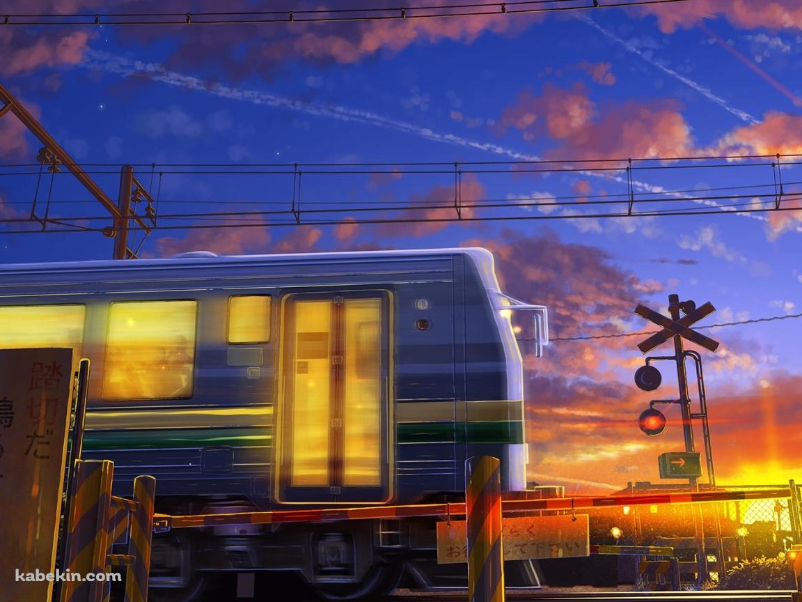 踏切 / 電車の通過待ち / 赤信号 / 夕陽の壁紙(1152px x 864px) 高画質 PC・デスクトップ用