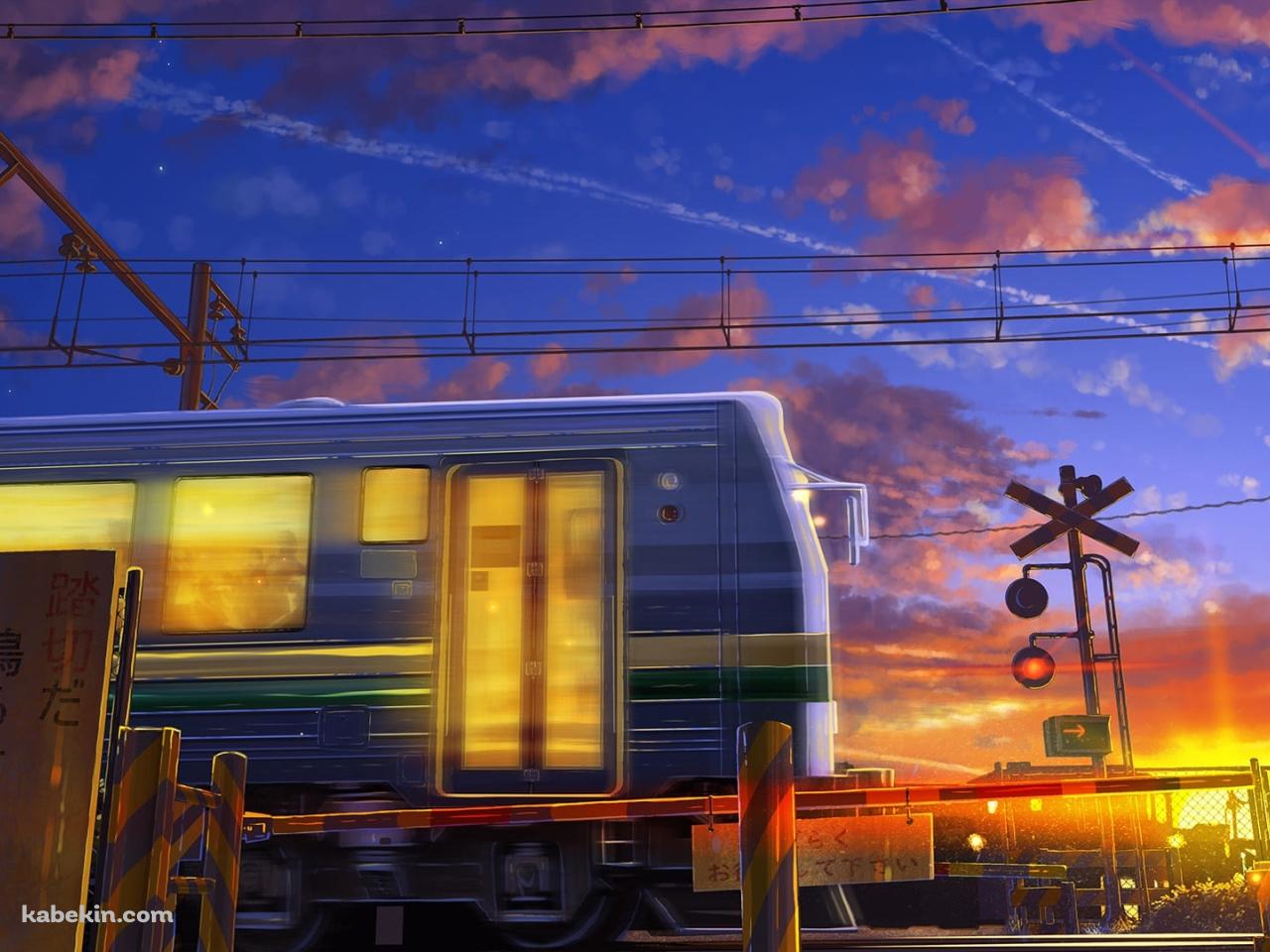 踏切 / 電車の通過待ち / 赤信号 / 夕陽の壁紙(1280px x 960px) 高画質 PC・デスクトップ用