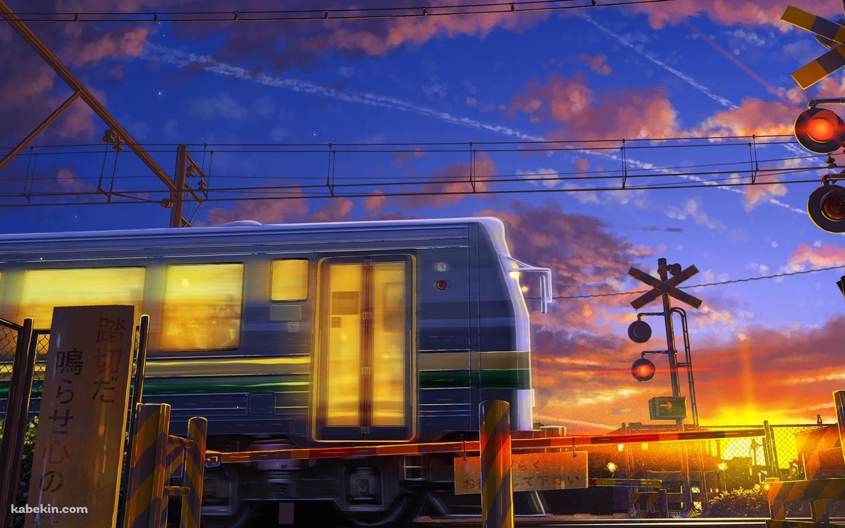 踏切 / 電車の通過待ち / 赤信号 / 夕陽の壁紙(1680px x 1050px) 高画質 PC・デスクトップ用