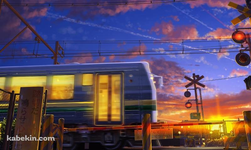 踏切 / 電車の通過待ち / 赤信号 / 夕陽の壁紙(800px x 480px) 高画質 PC・デスクトップ用