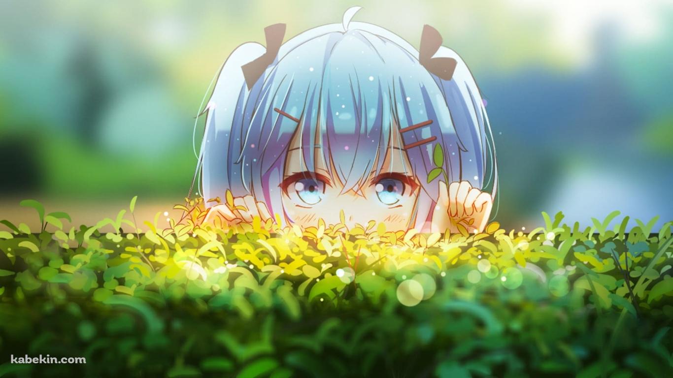 垣根から覗き込む初音ミク / ファンアートの壁紙(1366px x 768px) 高画質 PC・デスクトップ用