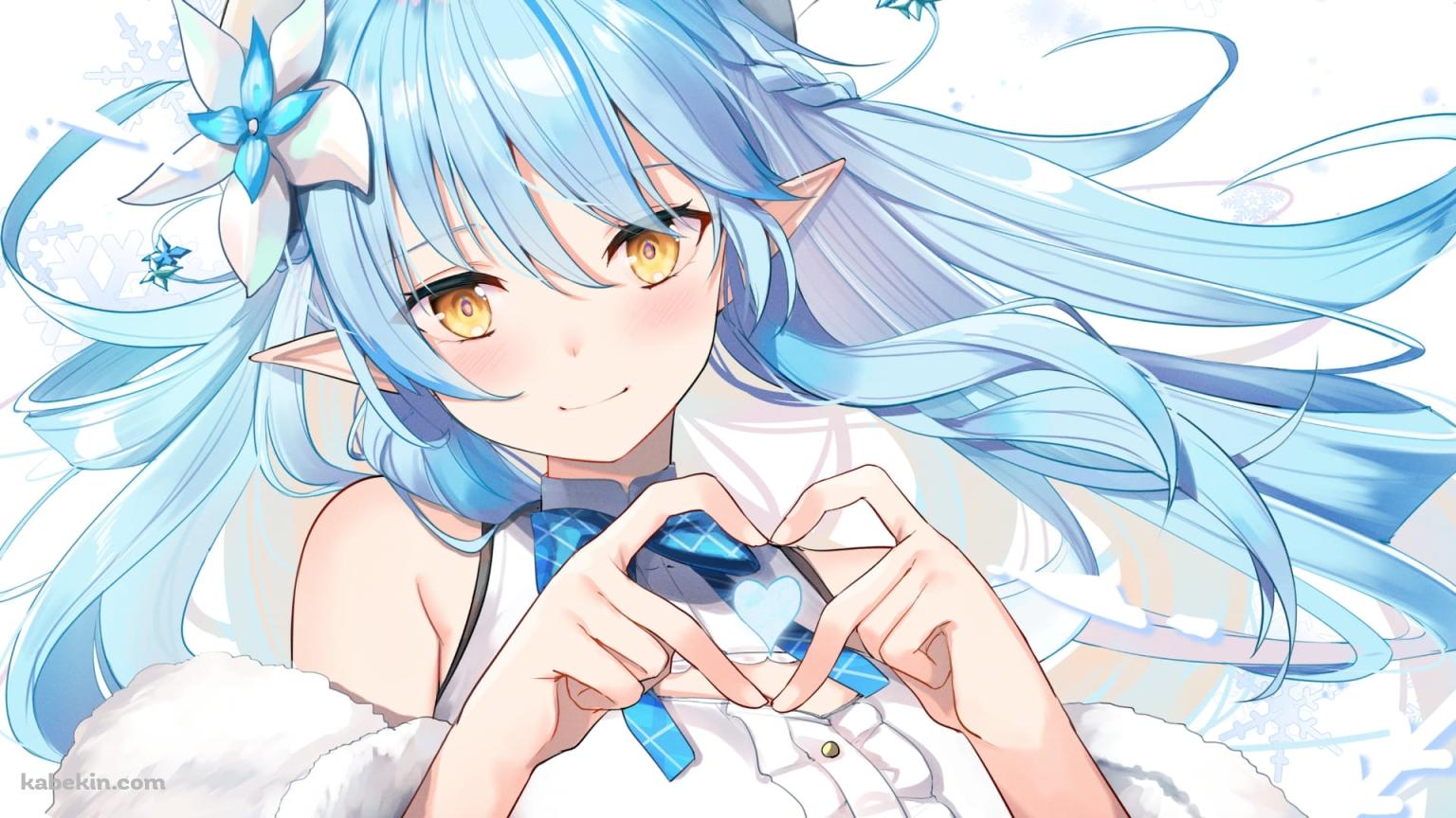 手でハートを作るかわいい雪花ラミィ / ホロライブ / バーチャルユーチューバー / ファンアートの壁紙(1536px x 864px) 高画質 PC・デスクトップ用