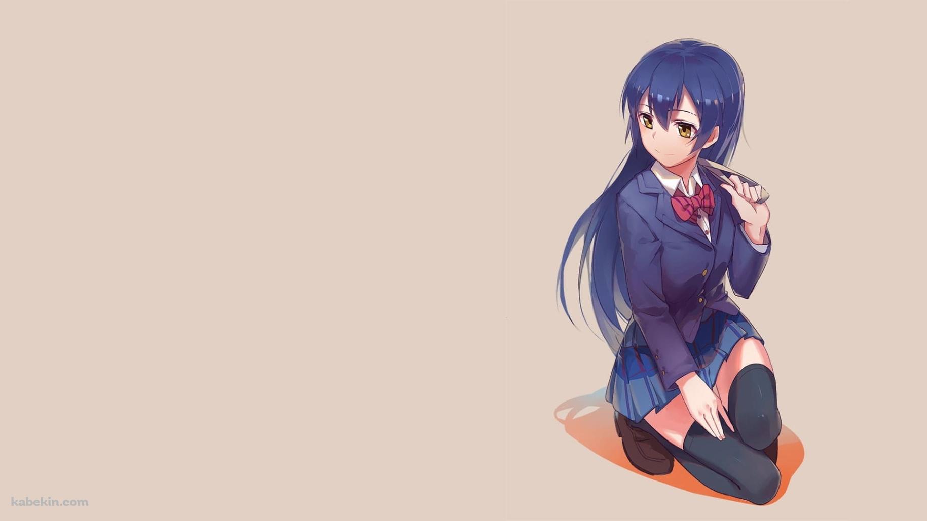 座っているセーラー服を着た園田 海未 / ラブライブ！ / ファンアートの壁紙(1829px x 1029px) 高画質 PC・デスクトップ用