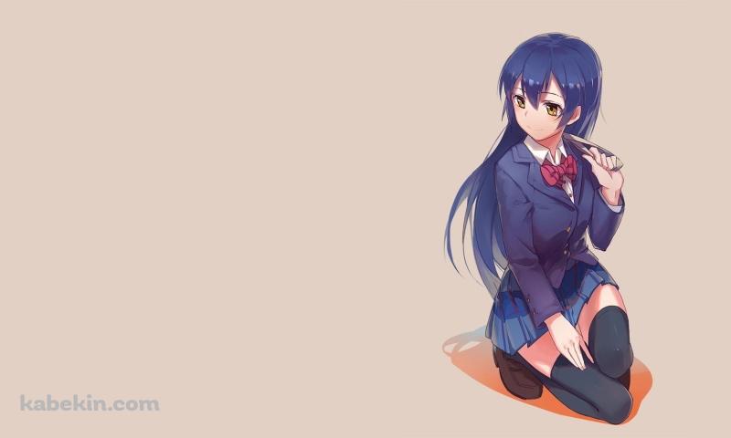 座っているセーラー服を着た園田 海未 / ラブライブ！ / ファンアートの壁紙(800px x 480px) 高画質 PC・デスクトップ用
