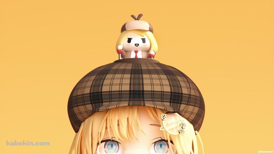 自分の人形を頭に載せるワトソン・アメリア / ホロライブ / バーチャルユーチューバー / ファンアートの壁紙(960px x 540px) 高画質 PC・デスクトップ用