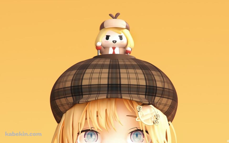 自分の人形を頭に載せるワトソン・アメリア / ホロライブ / バーチャルユーチューバー / ファンアートの壁紙(960px x 600px) 高画質 PC・デスクトップ用