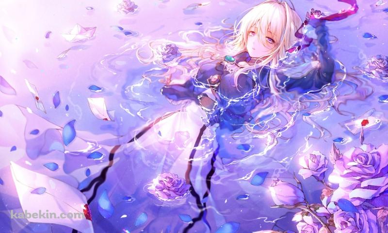 ヴァイオレット・エヴァーガーデン / 薔薇が浮かぶ水面 / 綺麗 / ファンアートの壁紙(800px x 480px) 高画質 PC・デスクトップ用