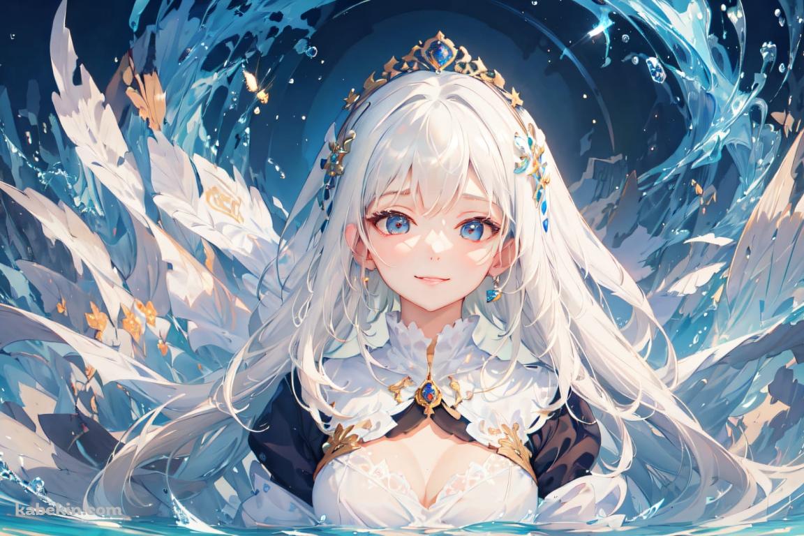 かわいい青い瞳 白髪の少女 / 白い羽の生えたような衣装の壁紙(1152px x 768px) 高画質 PC・デスクトップ用