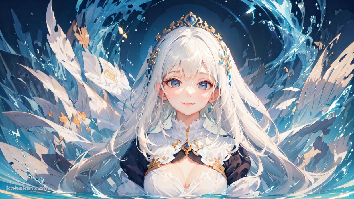 かわいい青い瞳 白髪の少女 / 白い羽の生えたような衣装の壁紙(1242px x 698px) 高画質 PC・デスクトップ用
