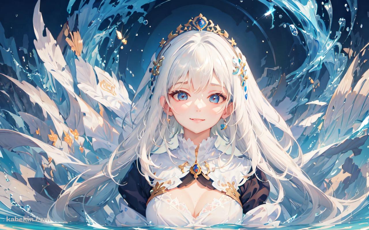 かわいい青い瞳 白髪の少女 / 白い羽の生えたような衣装の壁紙(1280px x 800px) 高画質 PC・デスクトップ用