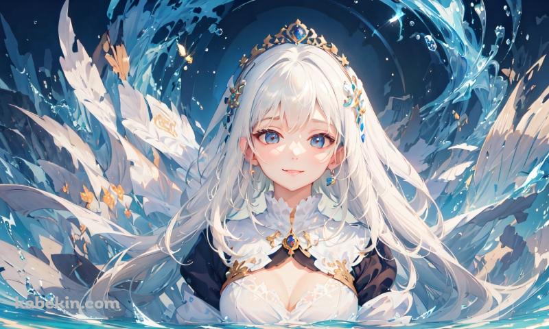 かわいい青い瞳 白髪の少女 / 白い羽の生えたような衣装の壁紙(800px x 480px) 高画質 PC・デスクトップ用