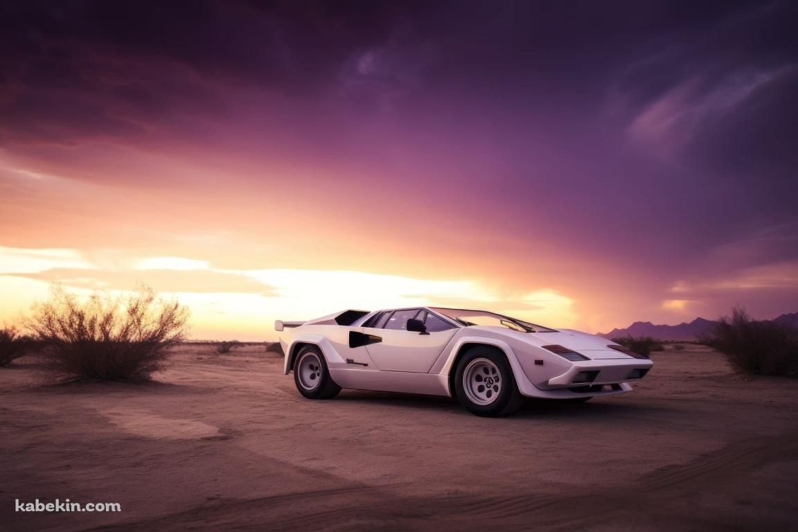 荒野に停車する白のランボルギーニ カウンタックの壁紙(1152px x 768px) 高画質 PC・デスクトップ用