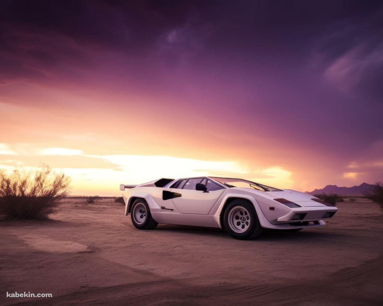 荒野に停車する白のランボルギーニ カウンタックの壁紙(1280px x 1024px) 高画質 PC・デスクトップ用