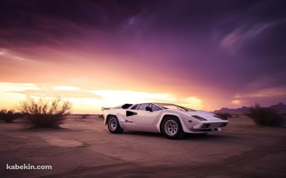 荒野に停車する白のランボルギーニ カウンタックの壁紙(960px x 600px) 高画質 PC・デスクトップ用