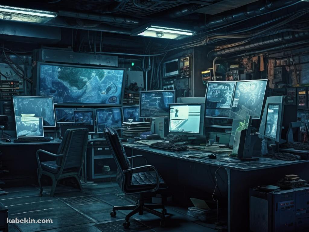監視するコンピュータールーム / サイバーパンク / セキュリティの壁紙(1024px x 768px) 高画質 PC・デスクトップ用