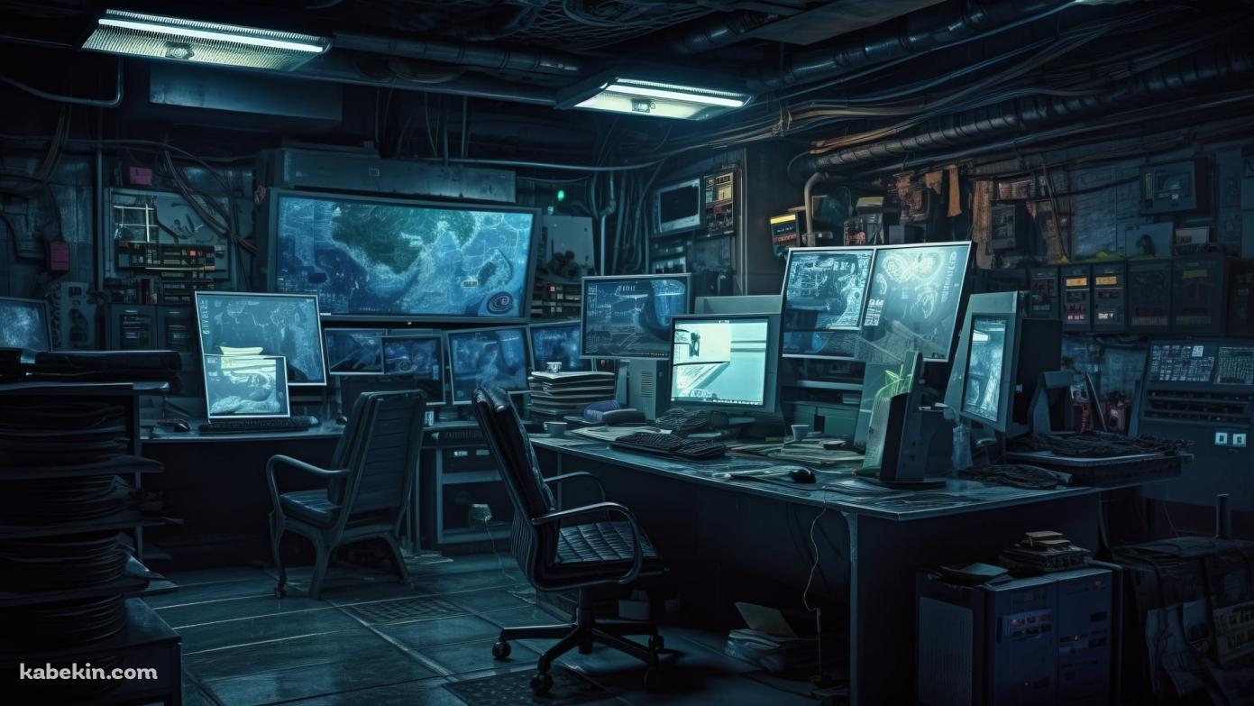 監視するコンピュータールーム / サイバーパンク / セキュリティの壁紙(1391px x 783px) 高画質 PC・デスクトップ用