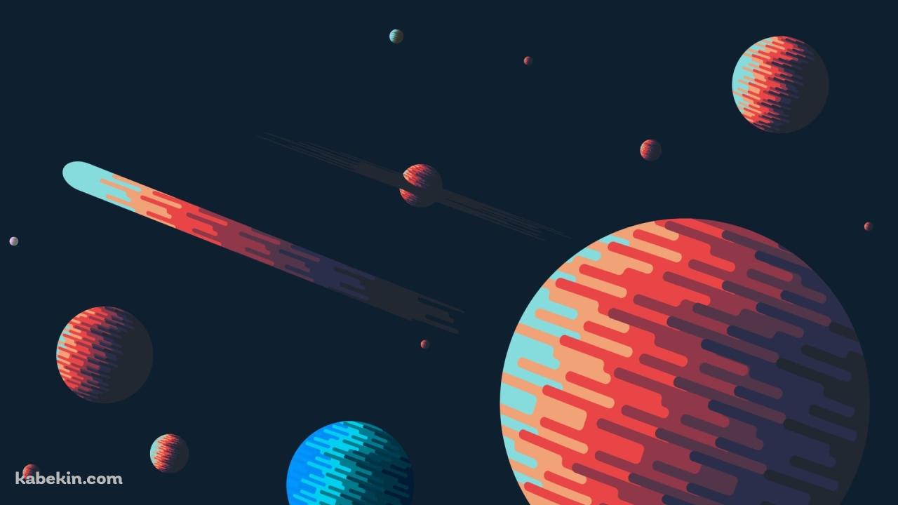 惑星 / 彗星 / イラスト / 宇宙の壁紙(1280px x 720px) 高画質 PC・デスクトップ用