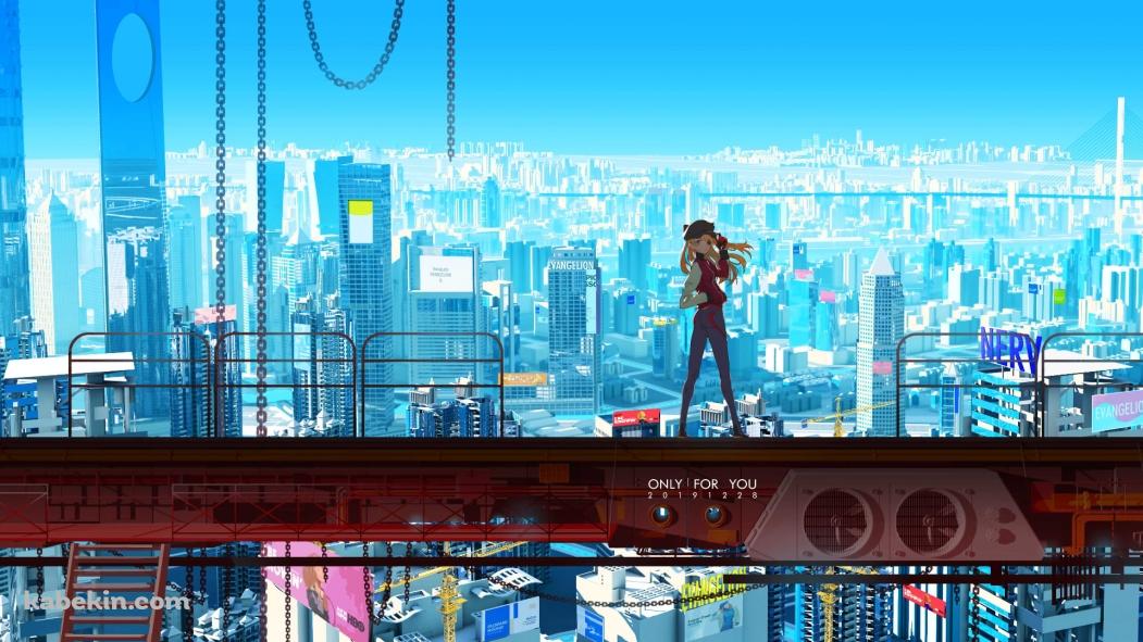 赤い高所に立ち振り返る式波・アスカ・ラングレー / ヱヴァンゲリヲン新劇場版 / ファンアート / イラストの壁紙(1051px x 591px) 高画質 PC・デスクトップ用