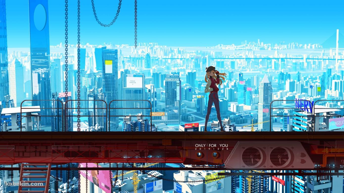赤い高所に立ち振り返る式波・アスカ・ラングレー / ヱヴァンゲリヲン新劇場版 / ファンアート / イラストの壁紙(1391px x 783px) 高画質 PC・デスクトップ用