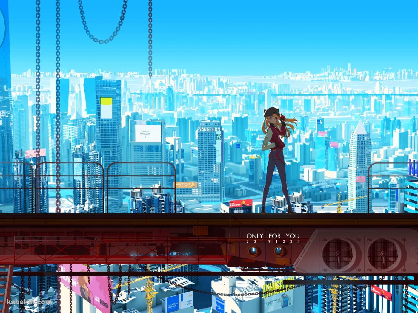 赤い高所に立ち振り返る式波・アスカ・ラングレー / ヱヴァンゲリヲン新劇場版 / ファンアート / イラストの壁紙(1400px x 1050px) 高画質 PC・デスクトップ用