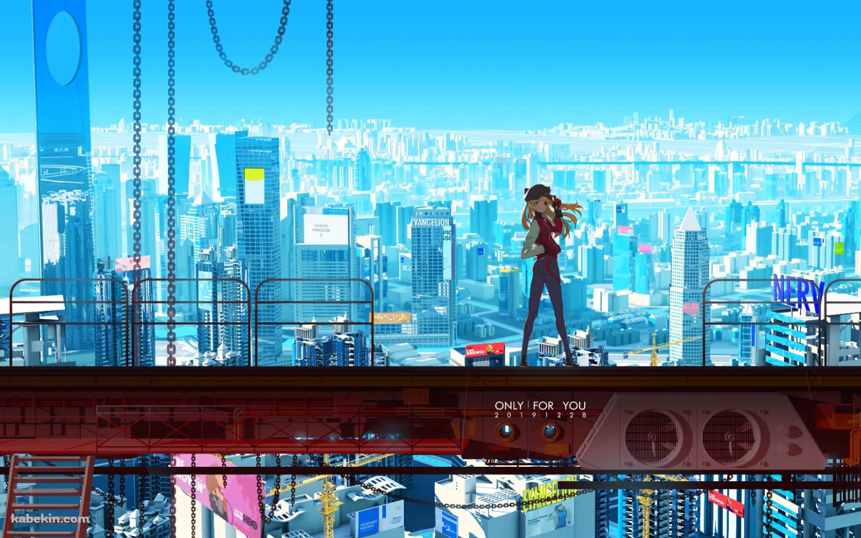 赤い高所に立ち振り返る式波・アスカ・ラングレー / ヱヴァンゲリヲン新劇場版 / ファンアート / イラストの壁紙(1680px x 1050px) 高画質 PC・デスクトップ用