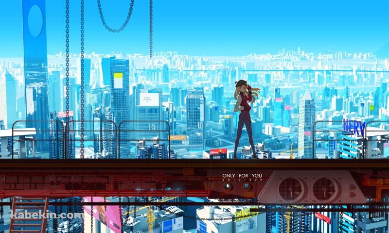 赤い高所に立ち振り返る式波・アスカ・ラングレー / ヱヴァンゲリヲン新劇場版 / ファンアート / イラストの壁紙(800px x 480px) 高画質 PC・デスクトップ用
