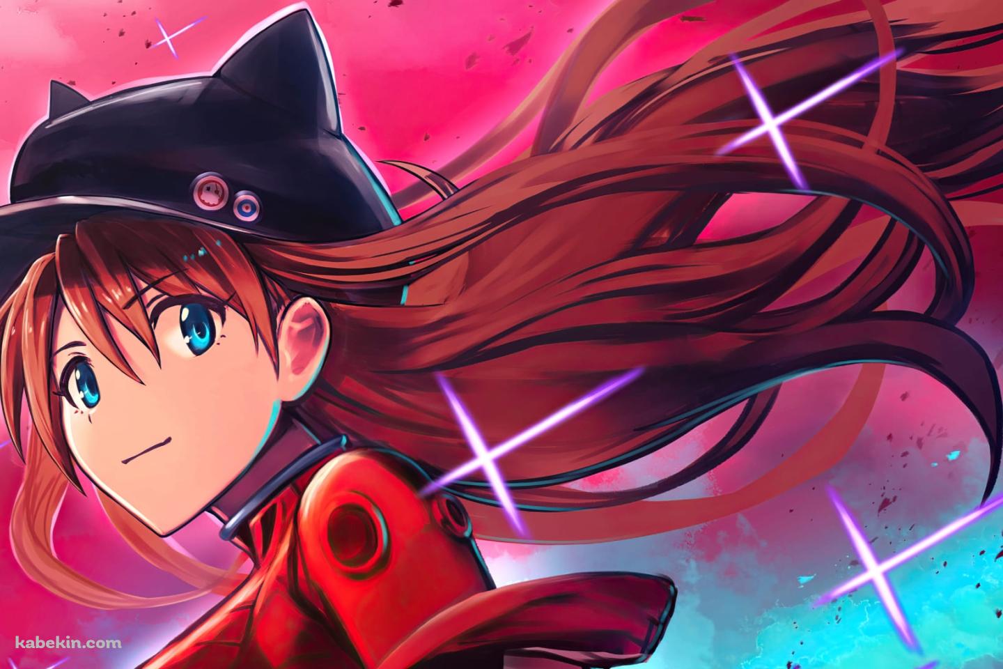 帽子を被ったかわいい惣流・アスカ・ラングレー / 赤 / 新世紀エヴァンゲリオン / NEON GENESIS EVANGELION / イラストの壁紙(1440px x 960px) 高画質 PC・デスクトップ用