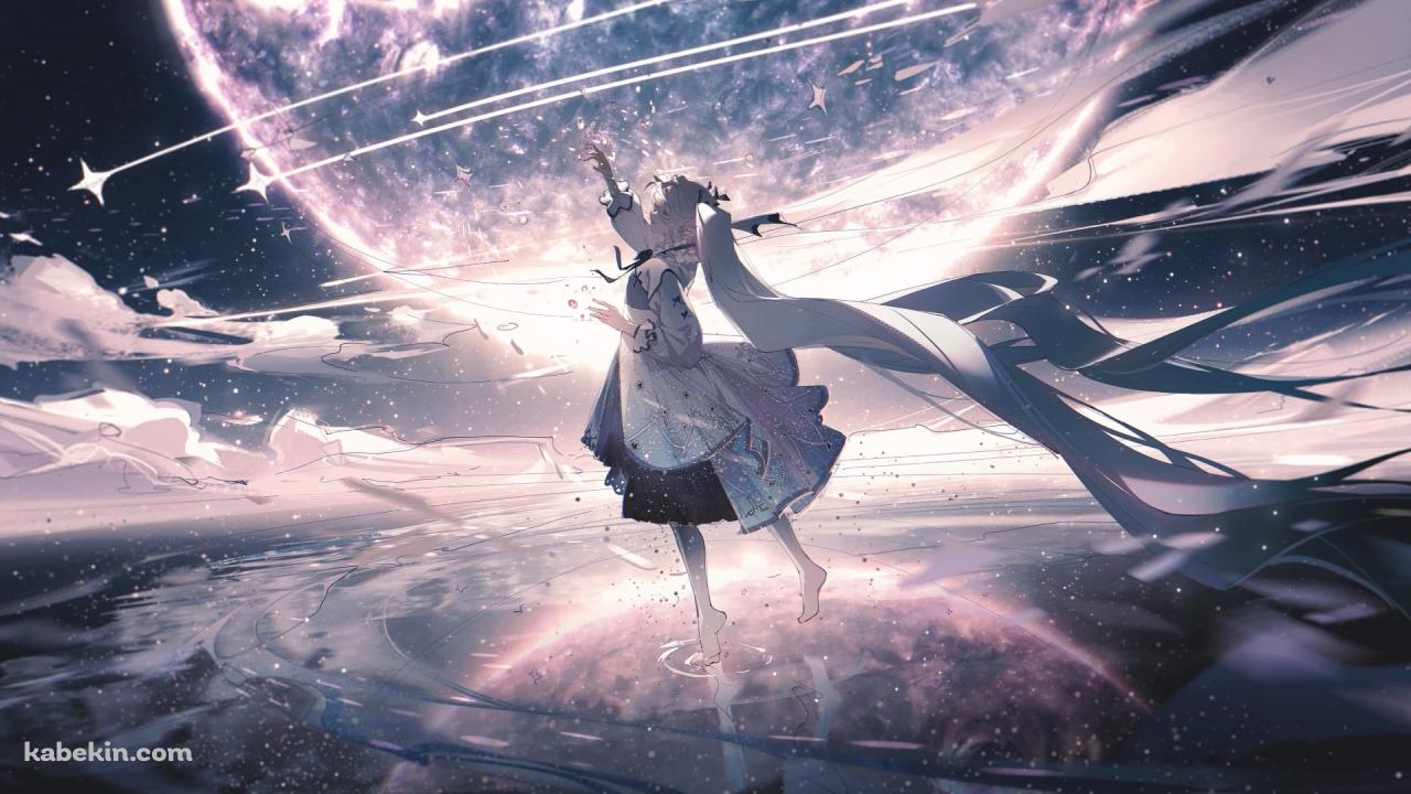 天に手をかざす初音ミク / ウユニ湖 / 月 / 空の壁紙(1280px x 720px) 高画質 PC・デスクトップ用