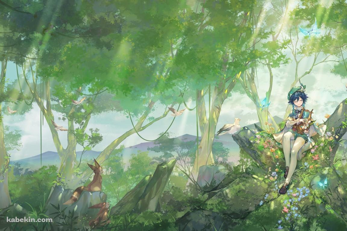 森の中のウェンティ / 吟遊詩人 / 原神の壁紙(1152px x 768px) 高画質 PC・デスクトップ用