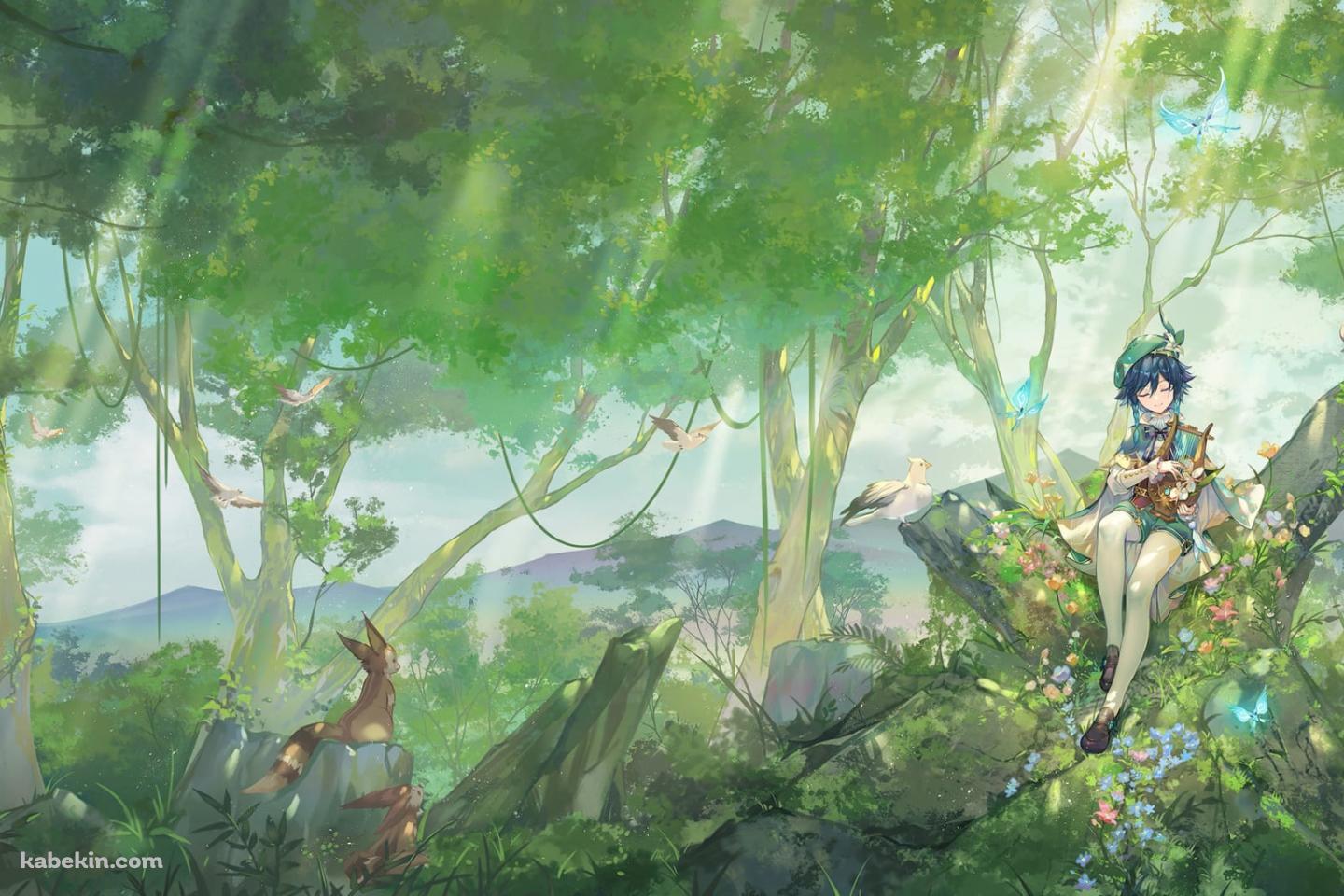 森の中のウェンティ / 吟遊詩人 / 原神の壁紙(1440px x 960px) 高画質 PC・デスクトップ用