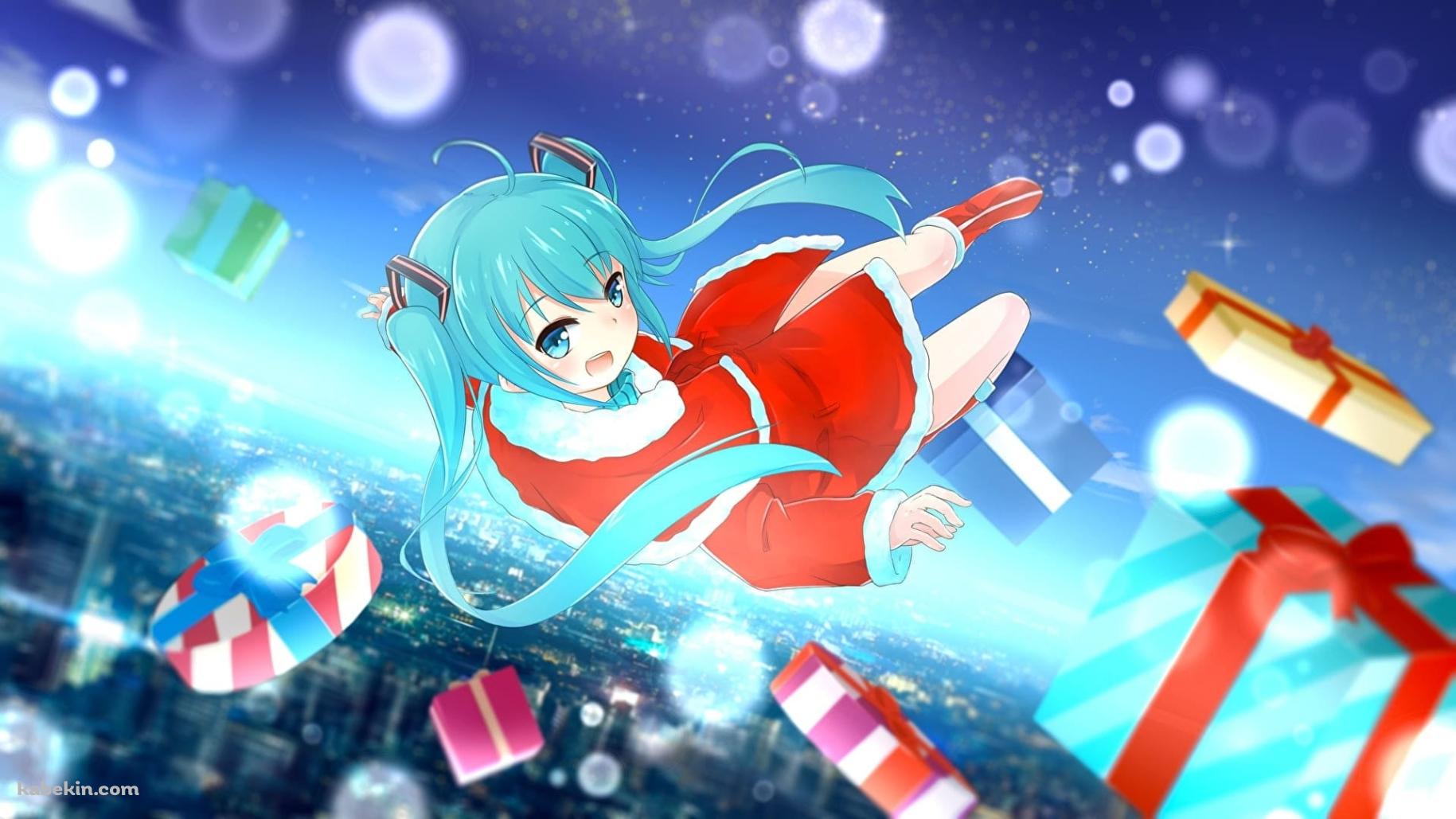 空飛ぶサンタコスの初音ミク / プレゼントの壁紙(1829px x 1029px) 高画質 PC・デスクトップ用