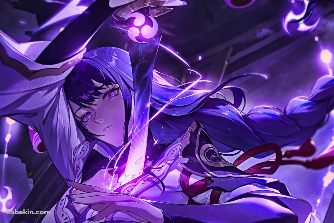 抜刀するかっこいい雷電将軍 / 原神インパクト / ファンアート / イラストの壁紙(1152px x 768px) 高画質 PC・デスクトップ用