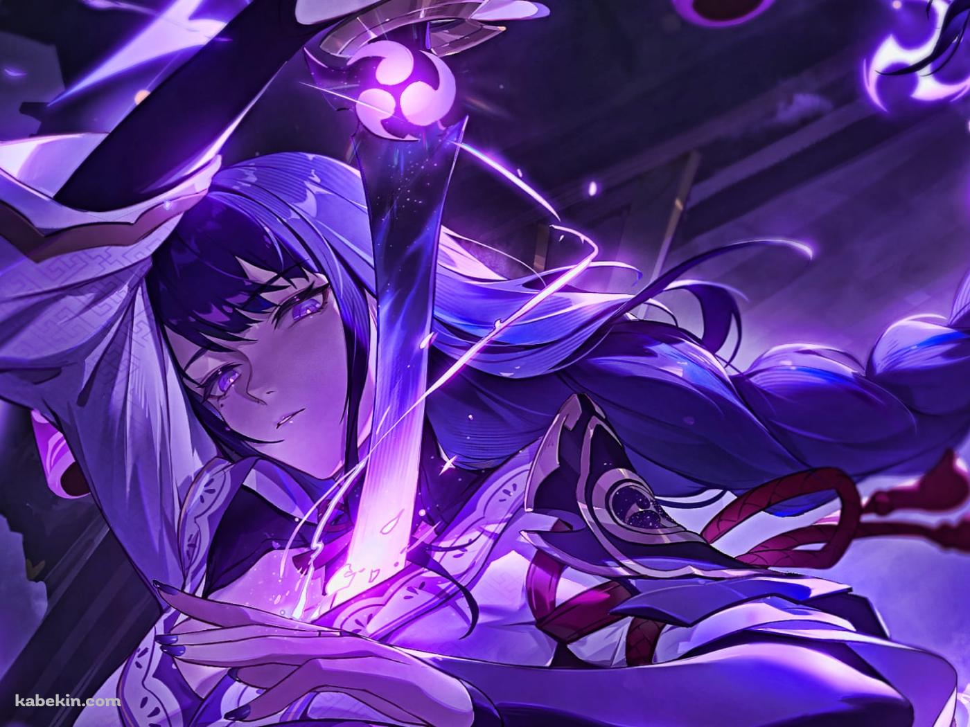 抜刀するかっこいい雷電将軍 / 原神インパクト / ファンアート / イラストの壁紙(1400px x 1050px) 高画質 PC・デスクトップ用