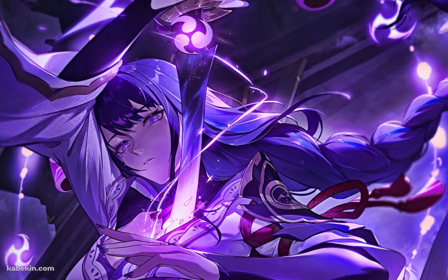 抜刀するかっこいい雷電将軍 / 原神インパクト / ファンアート / イラストの壁紙(1440px x 900px) 高画質 PC・デスクトップ用