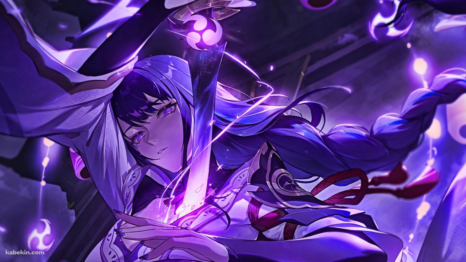 抜刀するかっこいい雷電将軍 / 原神インパクト / ファンアート / イラストの壁紙(1829px x 1029px) 高画質 PC・デスクトップ用