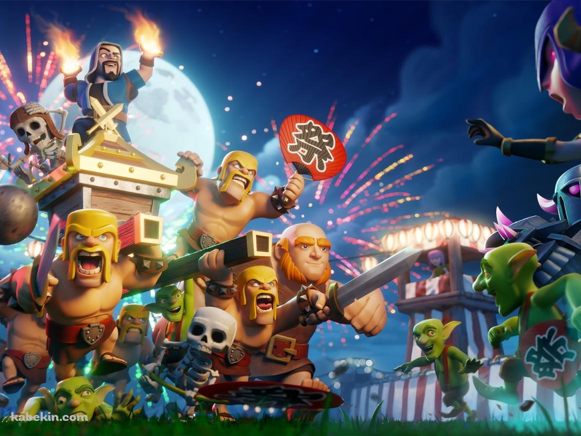 クラロワ / 祭 / 神輿 / 櫓 / ボンバー / ウィザード / ホグライダー / バーバリアン / ネクロマンサー / ゴブリン / ペッカ / スケルトン / アーチャーの壁紙(1152px x 864px) 高画質 PC・デスクトップ用