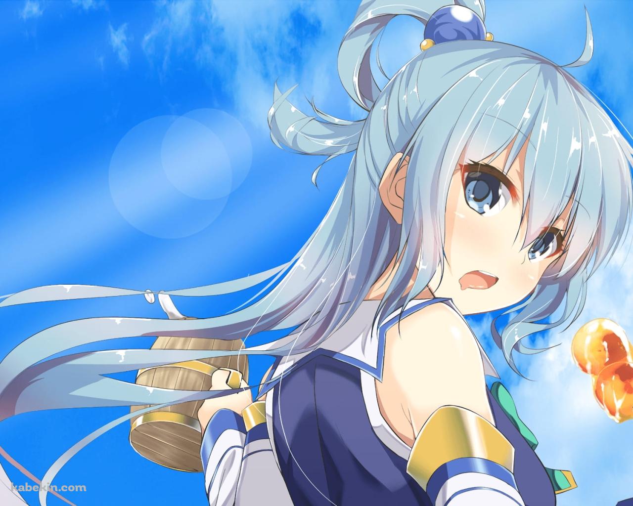 お団子を食べているかわいいアクア / この素晴らしい世界に祝福を！ / このすば / ファンアート / イラストの壁紙(1280px x 1024px) 高画質 PC・デスクトップ用