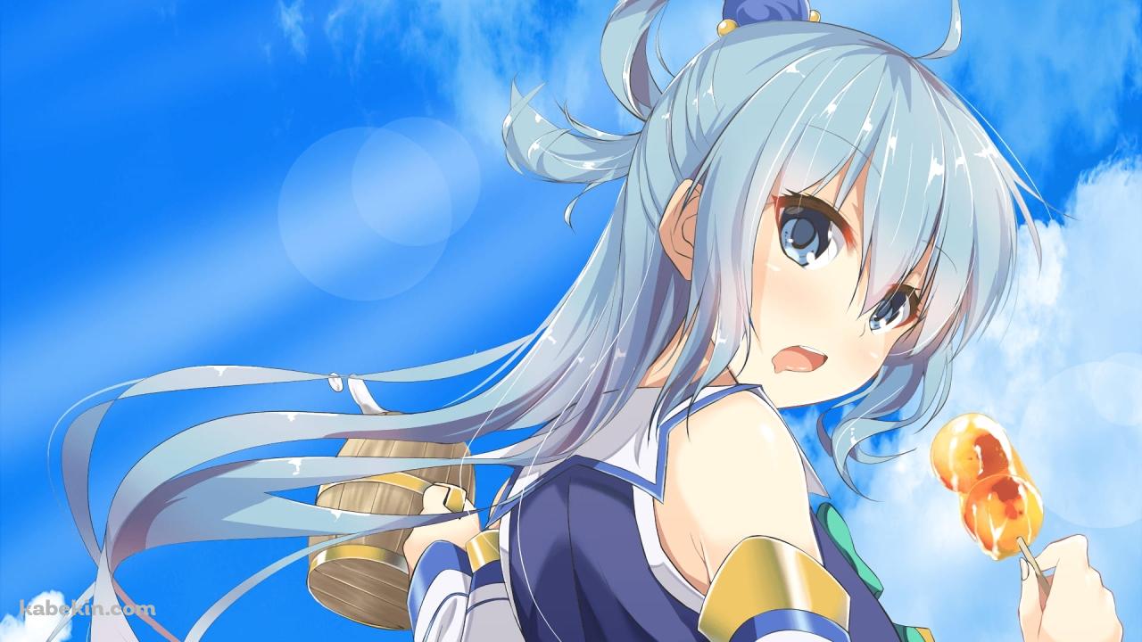 お団子を食べているかわいいアクア / この素晴らしい世界に祝福を！ / このすば / ファンアート / イラストの壁紙(1280px x 720px) 高画質 PC・デスクトップ用