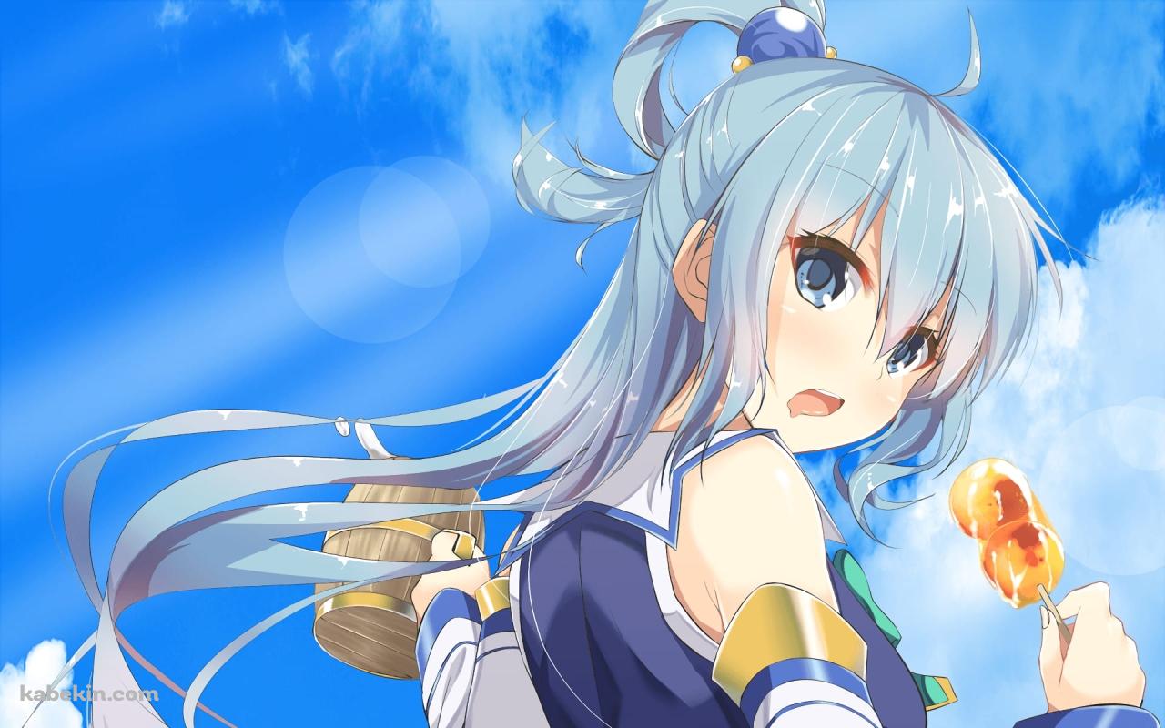 お団子を食べているかわいいアクア / この素晴らしい世界に祝福を！ / このすば / ファンアート / イラストの壁紙(1280px x 800px) 高画質 PC・デスクトップ用