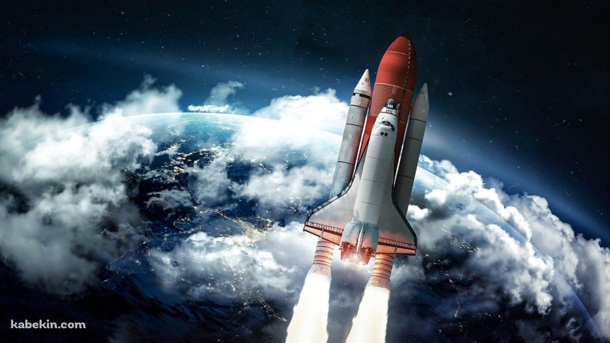 宇宙に向かって離陸するスペースシャトル / 外部燃料タンク / 固体ロケット・ブースター / 大気圏 / 地球の壁紙(1242px x 698px) 高画質 PC・デスクトップ用