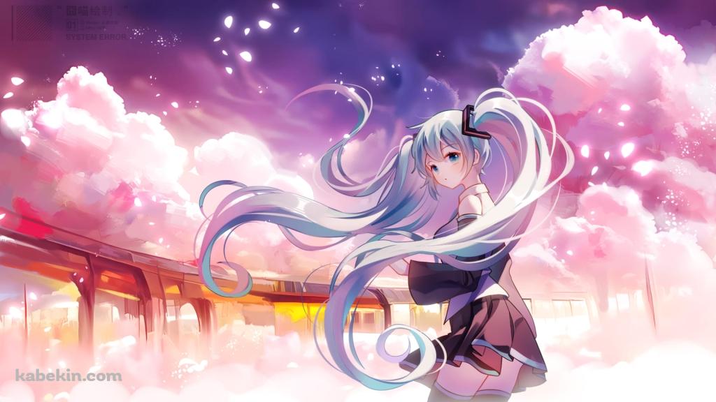 電車と初音ミク / 綺麗 / 舞い散る花びらの壁紙(1024px x 576px) 高画質 PC・デスクトップ用