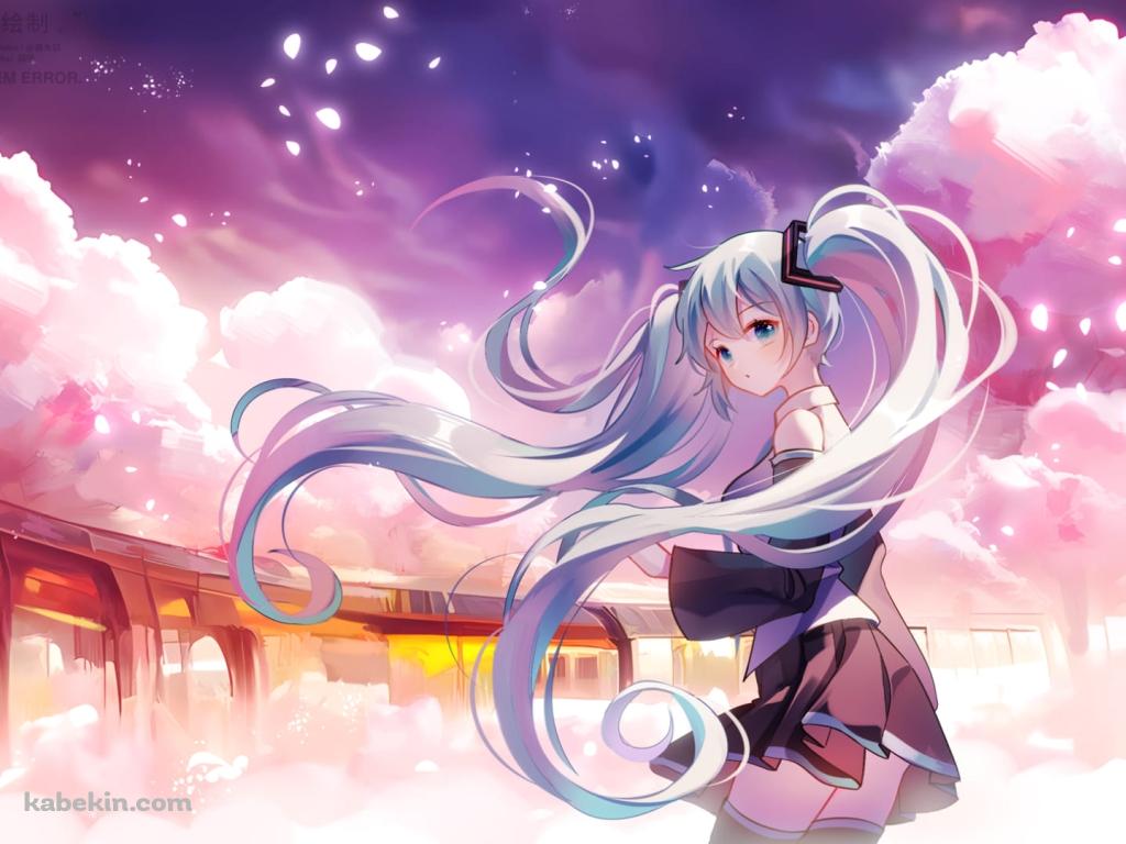 電車と初音ミク / 綺麗 / 舞い散る花びらの壁紙(1024px x 768px) 高画質 PC・デスクトップ用