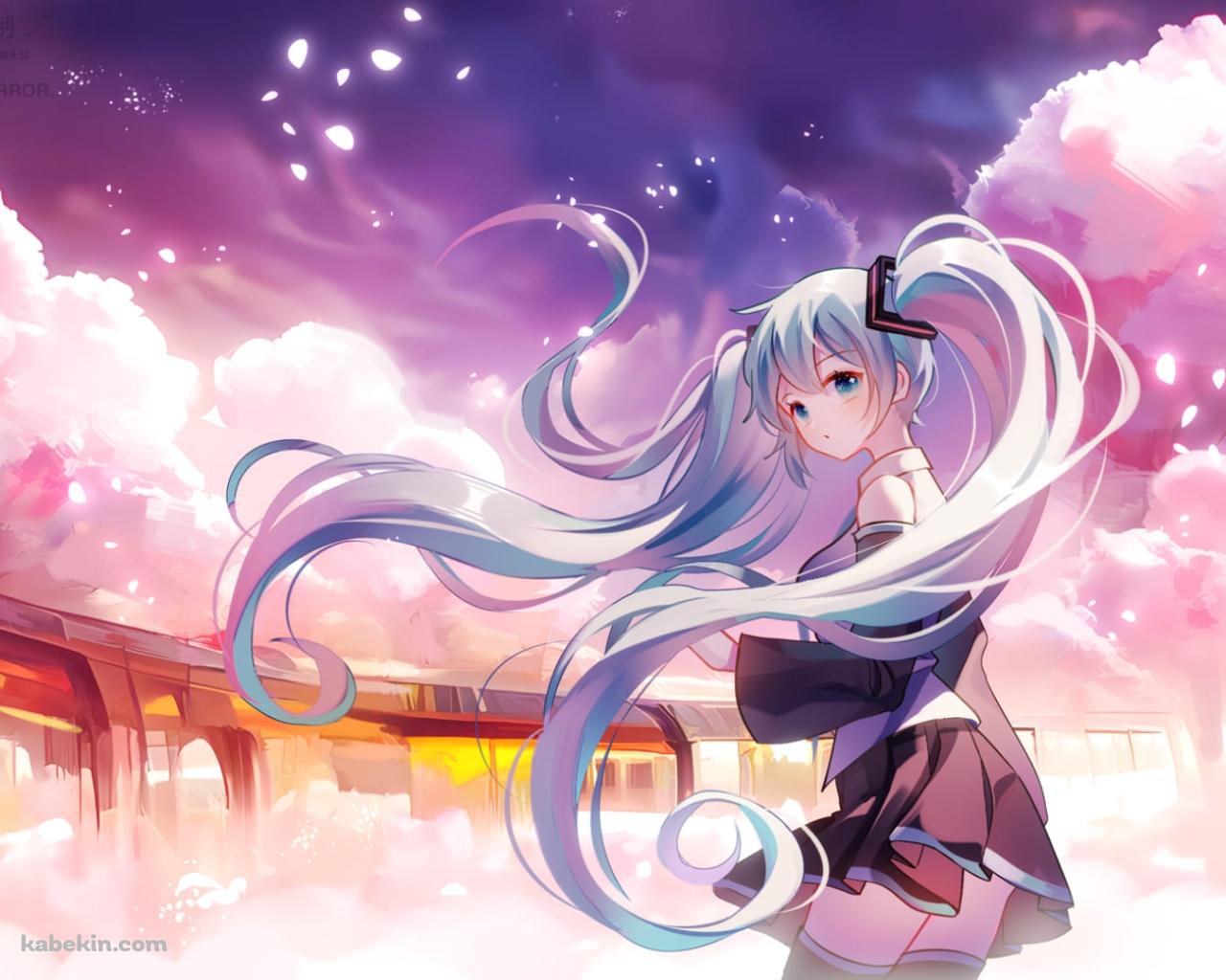 電車と初音ミク / 綺麗 / 舞い散る花びらの壁紙(1280px x 1024px) 高画質 PC・デスクトップ用