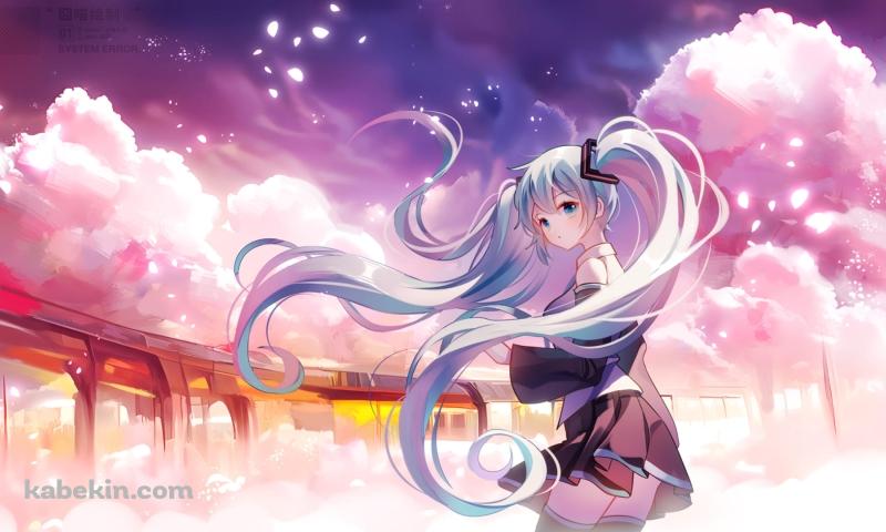 電車と初音ミク / 綺麗 / 舞い散る花びらの壁紙(800px x 480px) 高画質 PC・デスクトップ用