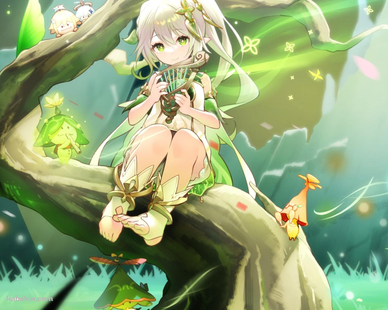 ハープを弾くかわいいナヒーダとアランナラ / 原神の壁紙(1280px x 1024px) 高画質 PC・デスクトップ用