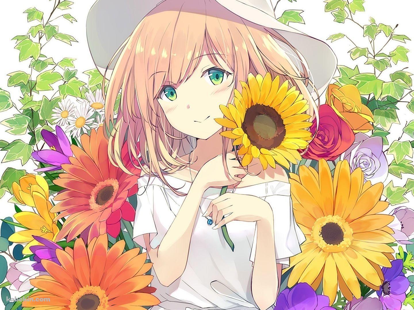 向日葵とかわいい少女の壁紙(1440px x 1080px) 高画質 PC・デスクトップ用