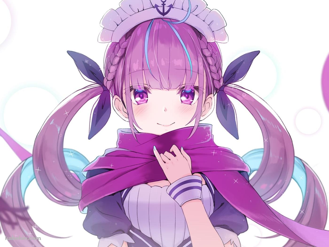 マフラーに手をあててる湊あくあ / バーチャルYouTuber / ホロライブ / ファンアート / イラストの壁紙(1400px x 1050px) 高画質 PC・デスクトップ用