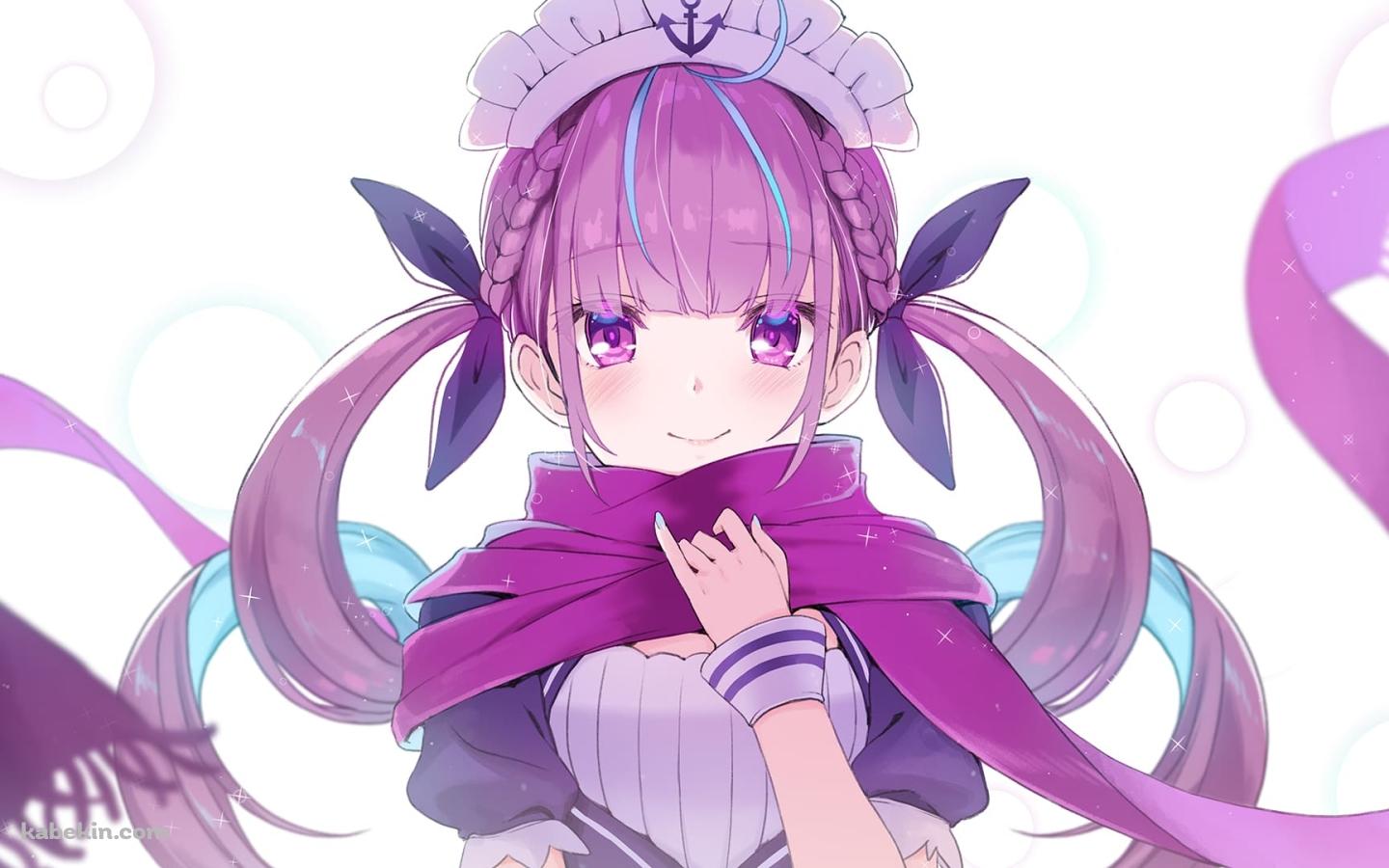 マフラーに手をあててる湊あくあ / バーチャルYouTuber / ホロライブ / ファンアート / イラストの壁紙(1440px x 900px) 高画質 PC・デスクトップ用